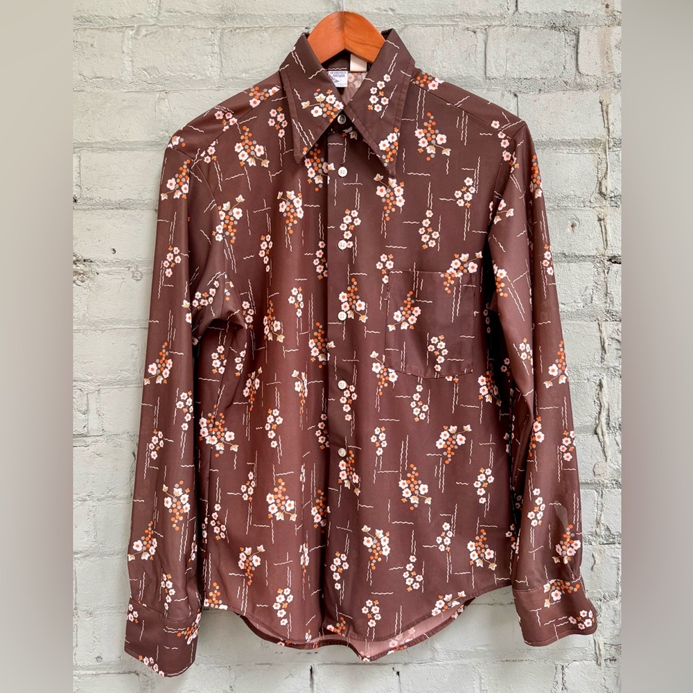 Vintage Floral Button Down Shirt - Wide Collar Shirt